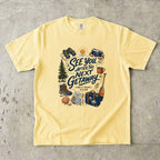 See You After the Next Getaway Family Travel Shirt in Butter – flat lay