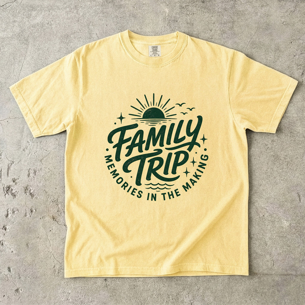 Family Trip Memories in the Making Shirt in Butter – flat lay