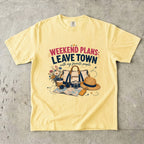 Weekend Plans Leave Town Girls Trip Shirt in Butter – flat lay