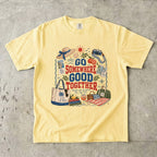 Go Somewhere Good Together Beach Vacation Shirt in Butter – flat lay