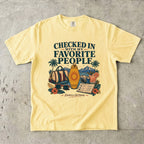 Checked In with My Favorite People Family Getaway Shirt in Butter – flat lay