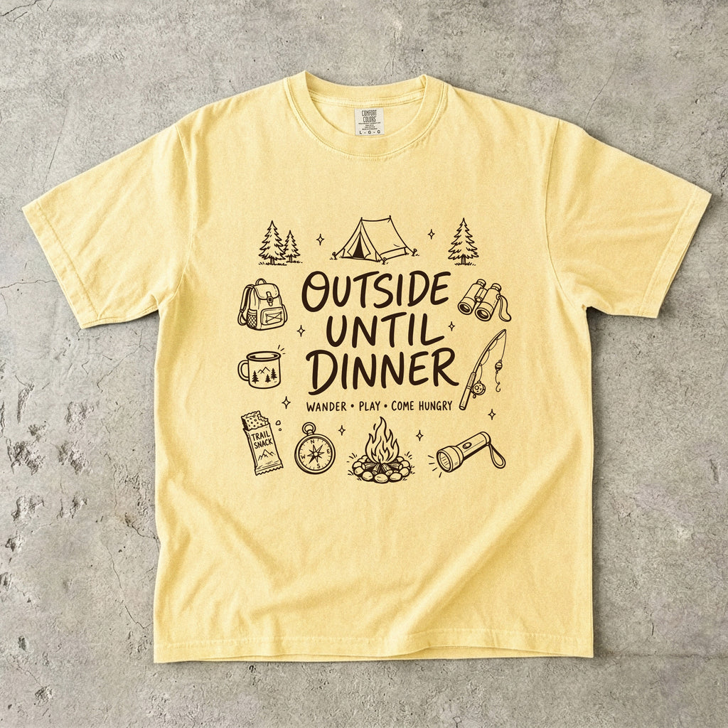 Outside Until Dinner Camping Shirt in Butter – flat lay