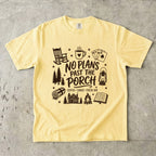 No Plans Past the Porch Cabin Weekend Shirt in Butter – flat lay