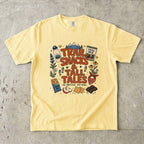 Trail Snacks and Tall Tales Mountain Adventure Shirt in Butter – flat lay