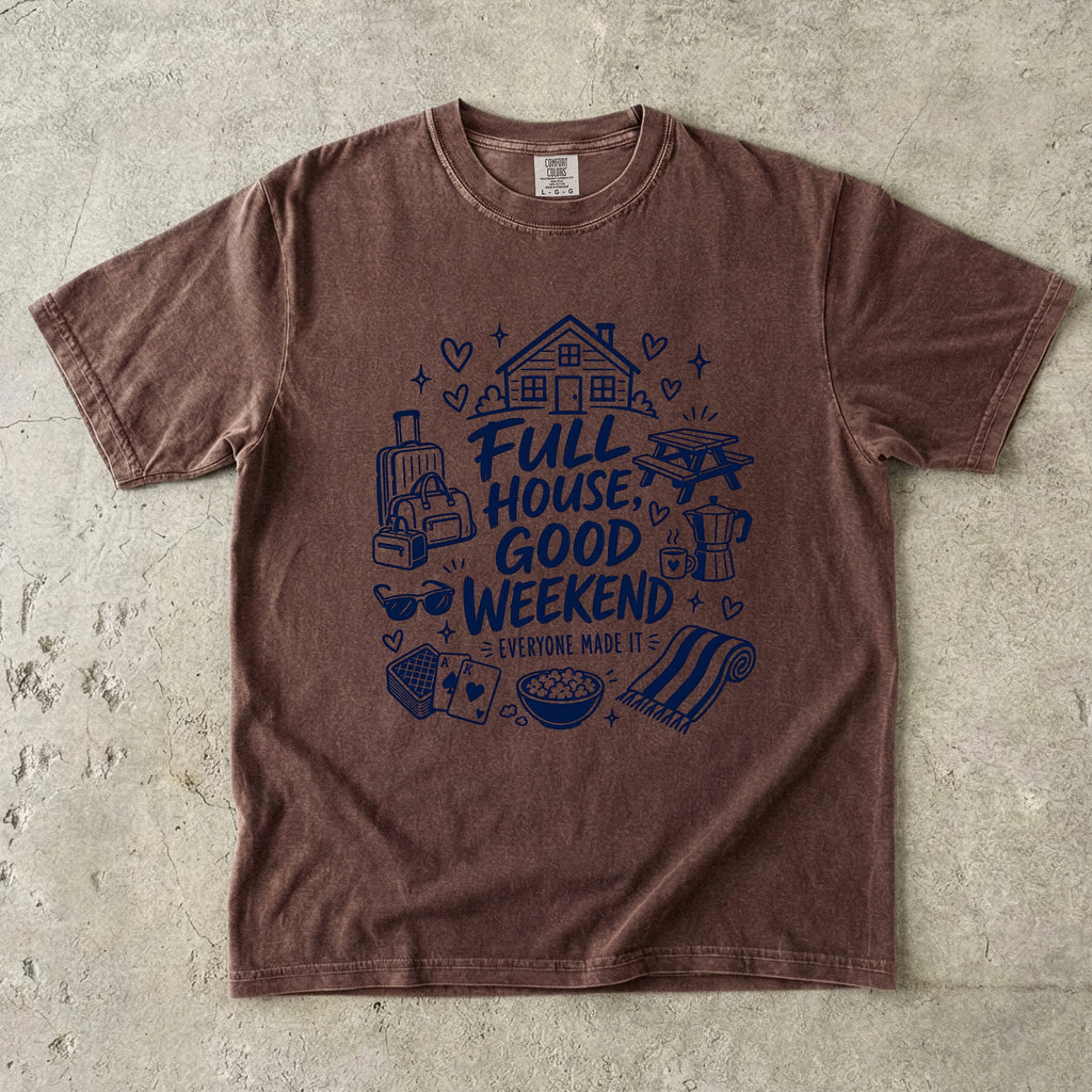 Full House Good Weekend Family Getaway Shirt in Espresso – flat lay