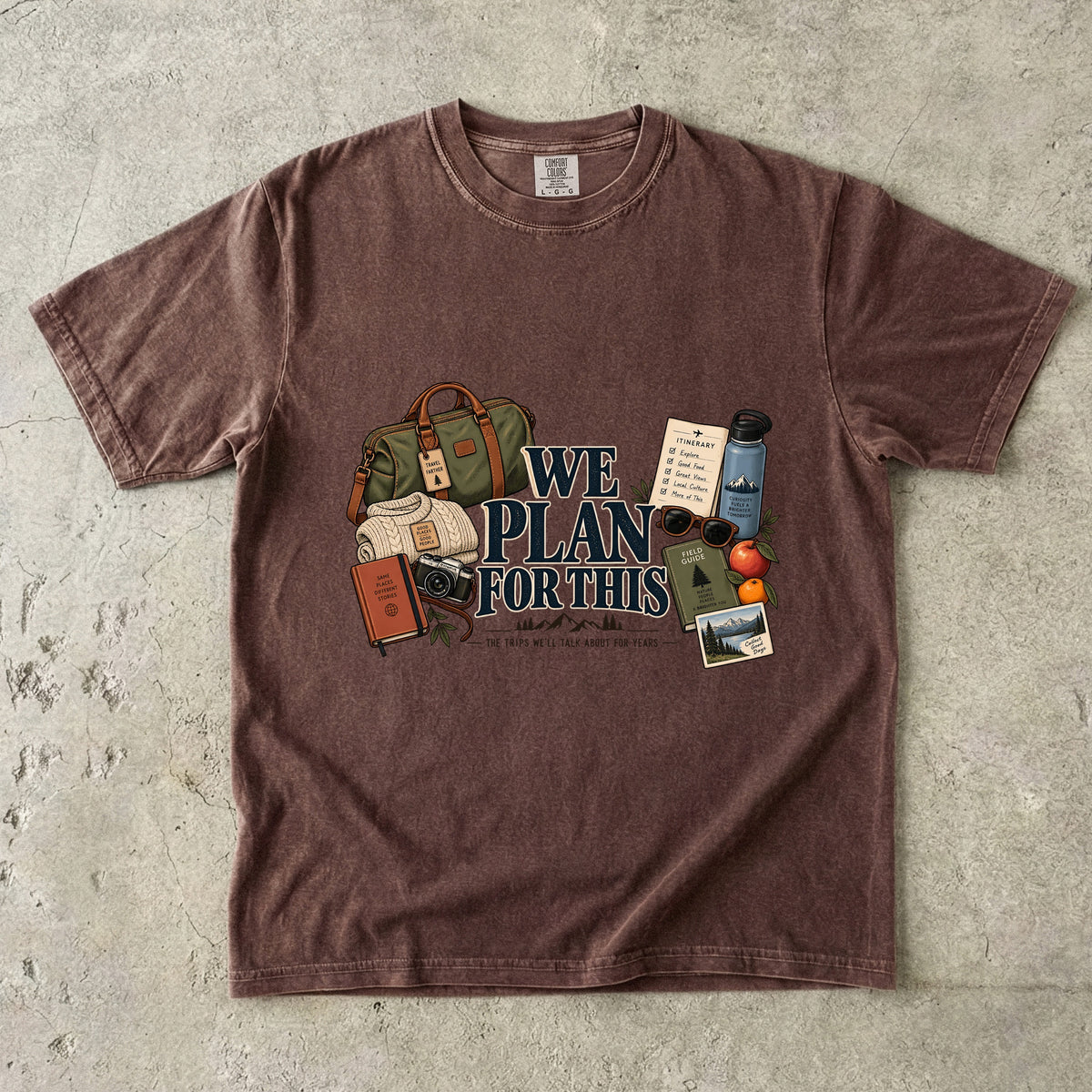 We Plan for This Family Getaway Shirt in Espresso – flat lay