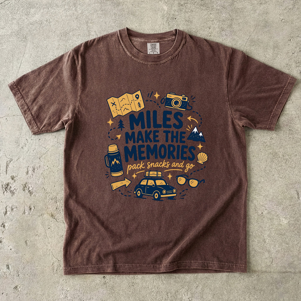 Miles Make the Memories Road Trip Shirt in Espresso – flat lay