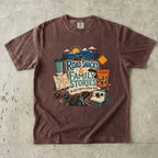 Road Snacks and Family Stories Road Trip Shirt in Espresso – flat lay