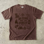 No Plans Past the Porch Cabin Weekend Shirt in Espresso – flat lay