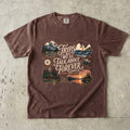 Trips We'll Talk About Forever Family Travel Shirt in Espresso – flat lay