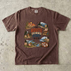 The Route Is Part of the Story Road Trip Shirt in Espresso – flat lay