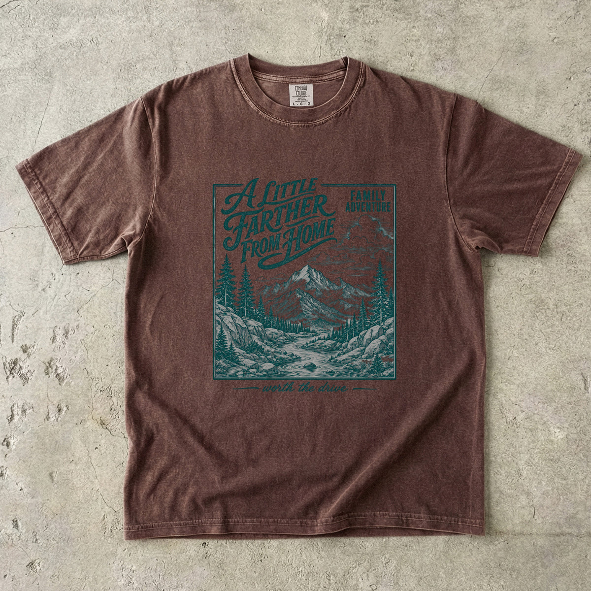 A Little Farther from Home Family Adventure Shirt in Espresso – flat lay