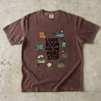 Leave Room for One More Stop Road Trip Shirt in Espresso – flat lay