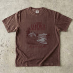 A Little Farther from Routine Family Getaway Shirt in Espresso – flat lay