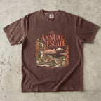 The Annual Escape Girls Trip Shirt in Espresso – flat lay