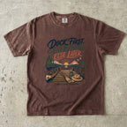 Dock First Everything Else Later Lake Vacation Shirt in Espresso – flat lay