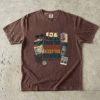 Pack the Bags Keep the Stories Family Getaway Shirt in Espresso – flat lay