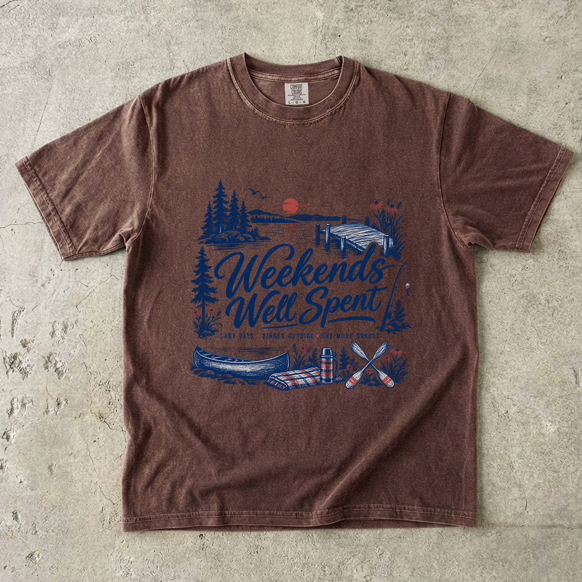 Weekends Well Spent Lake Vacation Shirt in Espresso – flat lay