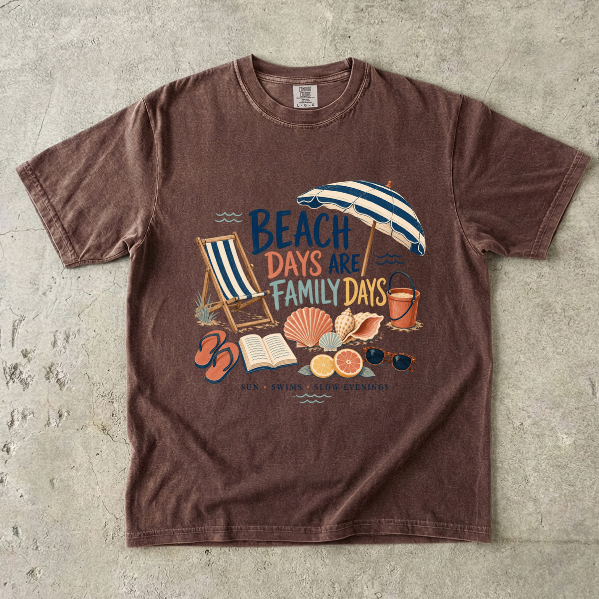 Beach Days Are Family Days Beach Vacation Shirt in Espresso – flat lay