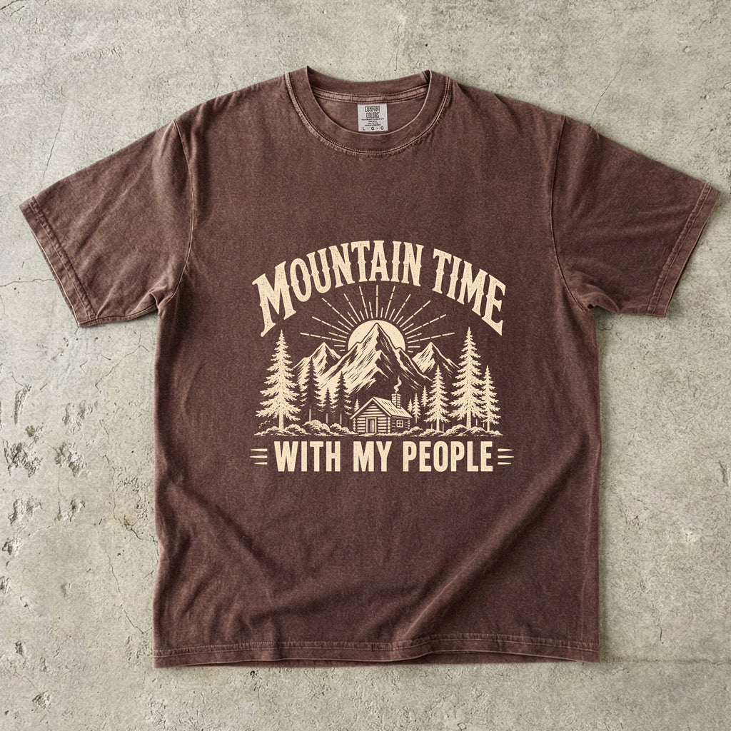 Mountain Time With My People Family Trip Shirt in Espresso – flat lay
