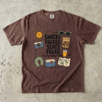 Snacks Packed Seats Filled Road Trip Shirt in Espresso – flat lay