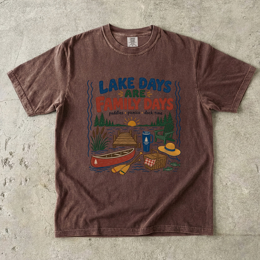 Lake Days Are Family Days Lake Vacation Shirt in Espresso – flat lay