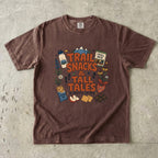 Trail Snacks and Tall Tales Mountain Adventure Shirt in Espresso – flat lay
