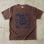 Bring a Towel Stay for Dinner Lake Vacation Shirt in Espresso – flat lay