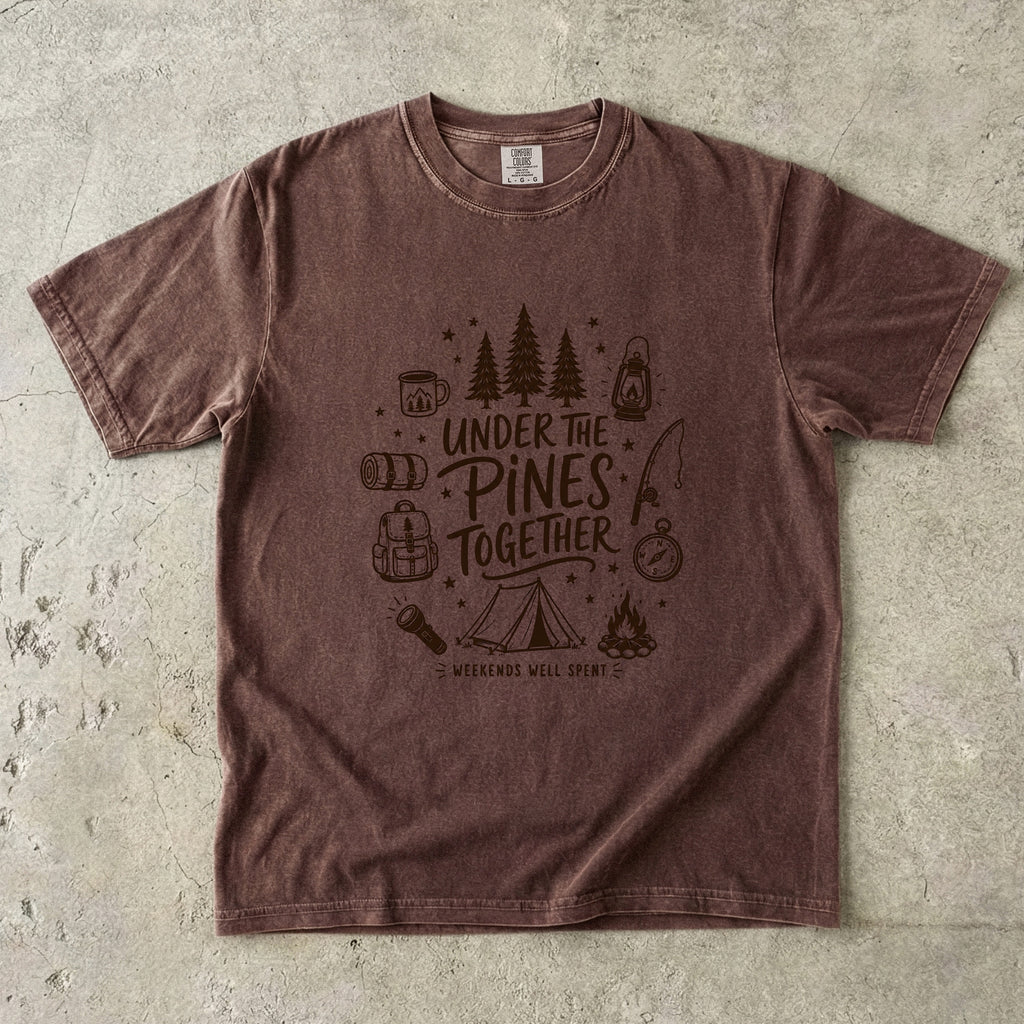 Under the Pines Together Camping Shirt in Espresso – flat lay