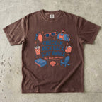Check-In Kick Back Stay Awhile Family Getaway Shirt in Espresso – flat lay