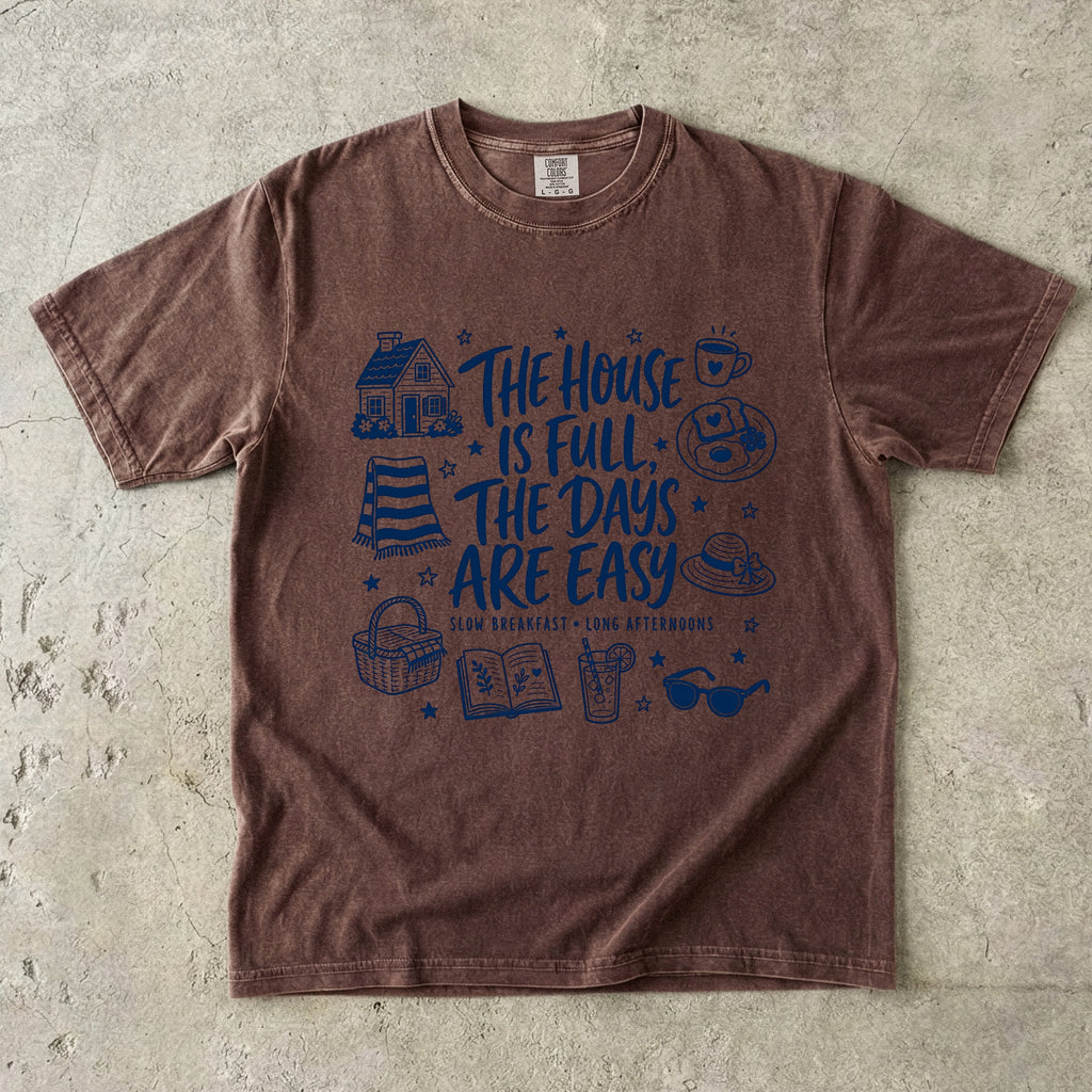 The House Is Full the Days Are Easy Family Getaway Shirt in Espresso – flat lay
