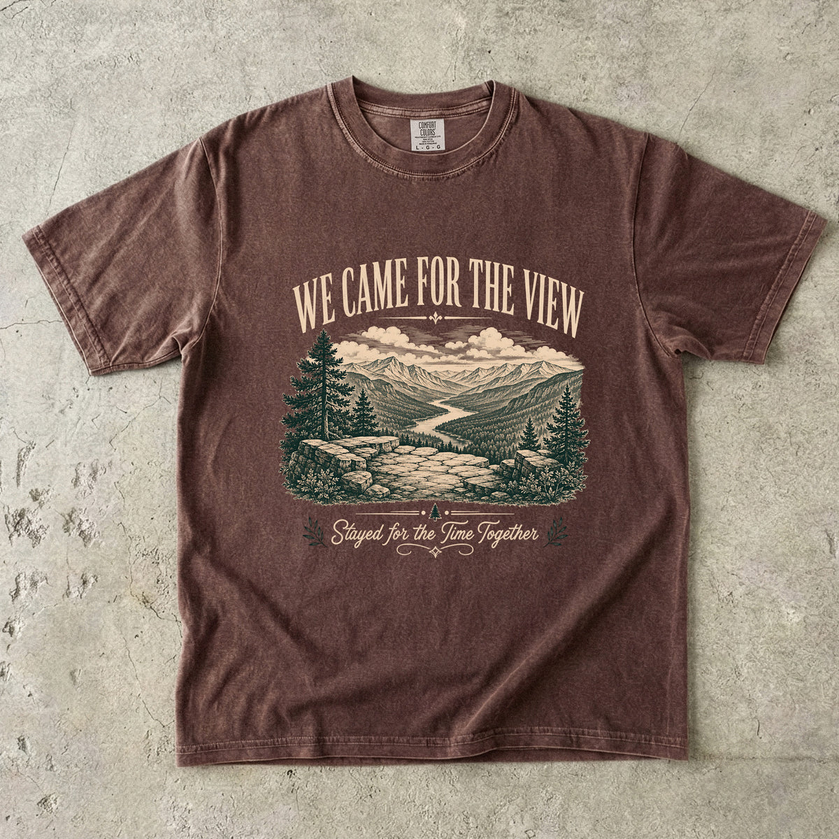 We Came for the View Mountain Adventure Shirt in Espresso – flat lay