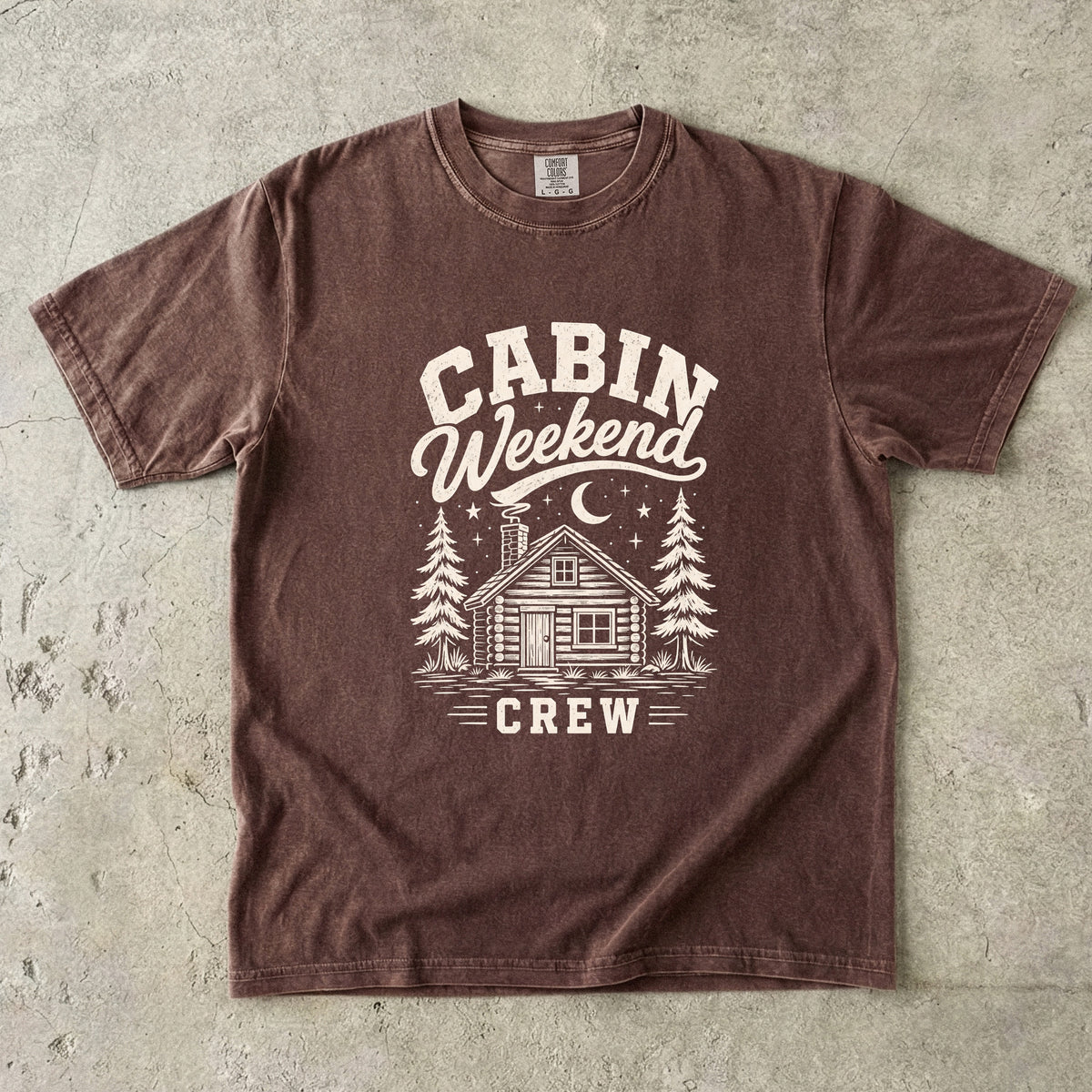 Cabin Weekend Crew Vintage Shirt in Espresso – flat lay