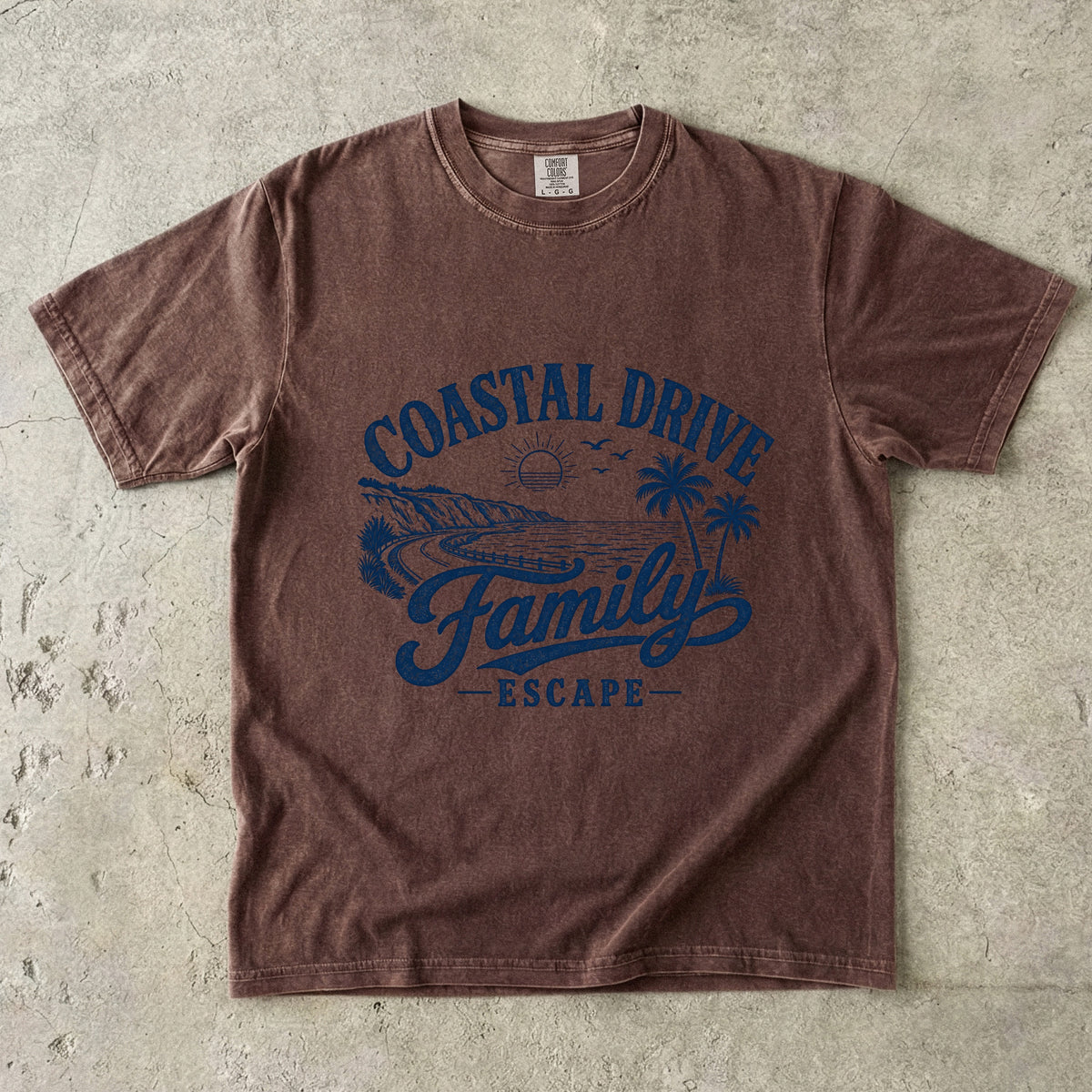 Coastal Drive Family Escape Shirt in Espresso – flat lay