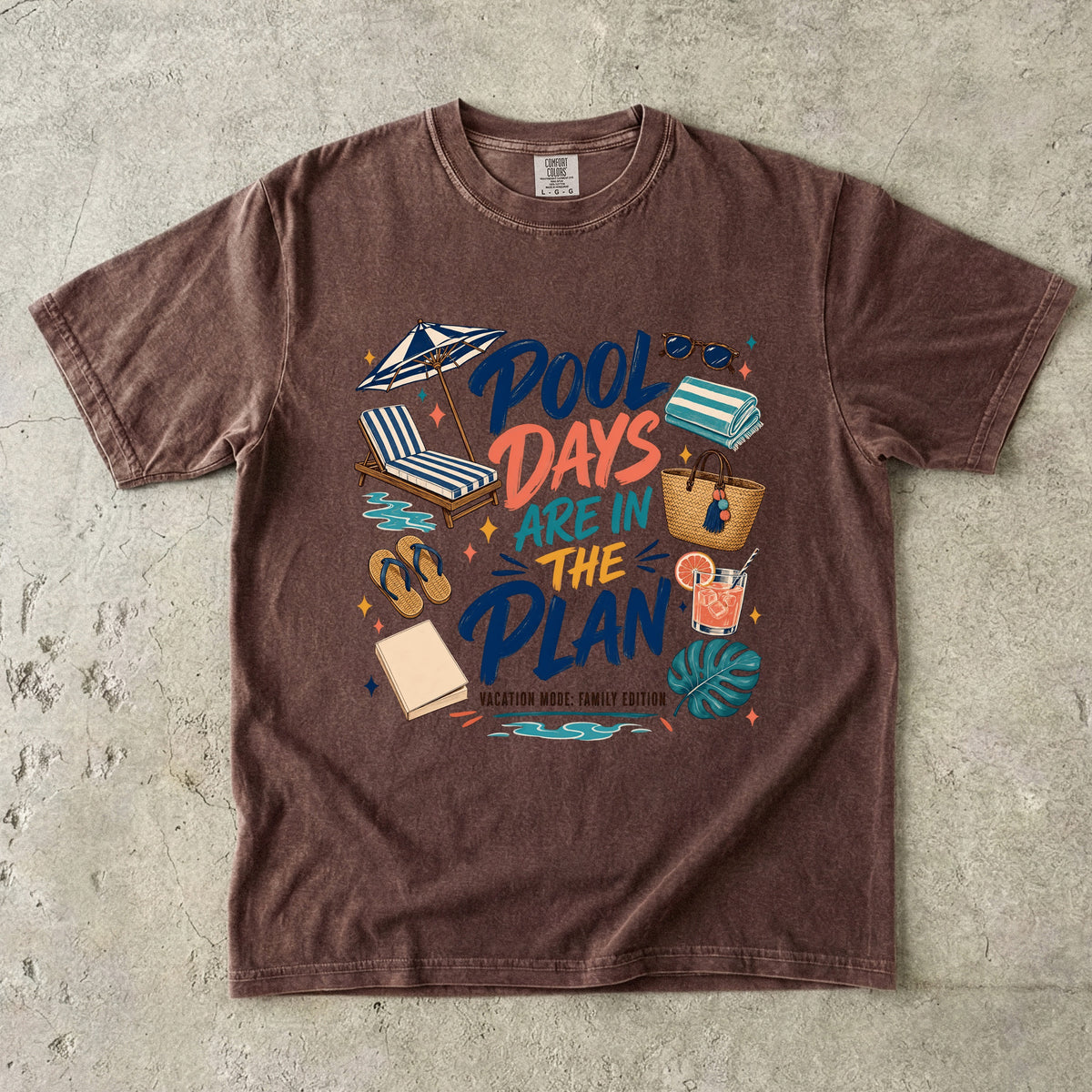 Pool Days Are in the Plan Family Getaway Shirt in Espresso – flat lay