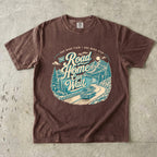 The Road Home Can Wait Road Trip Shirt in Espresso – flat lay