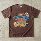Away with My Favorite People Travel Mom Shirt in Espresso – flat lay