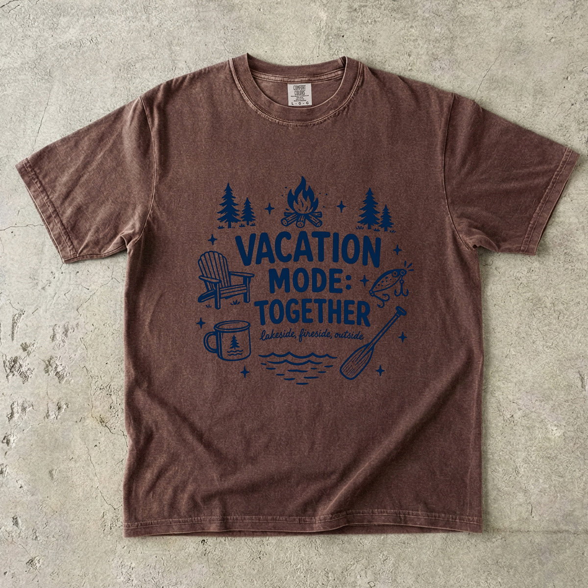 Vacation Mode Together Lake Vacation Shirt in Espresso – flat lay