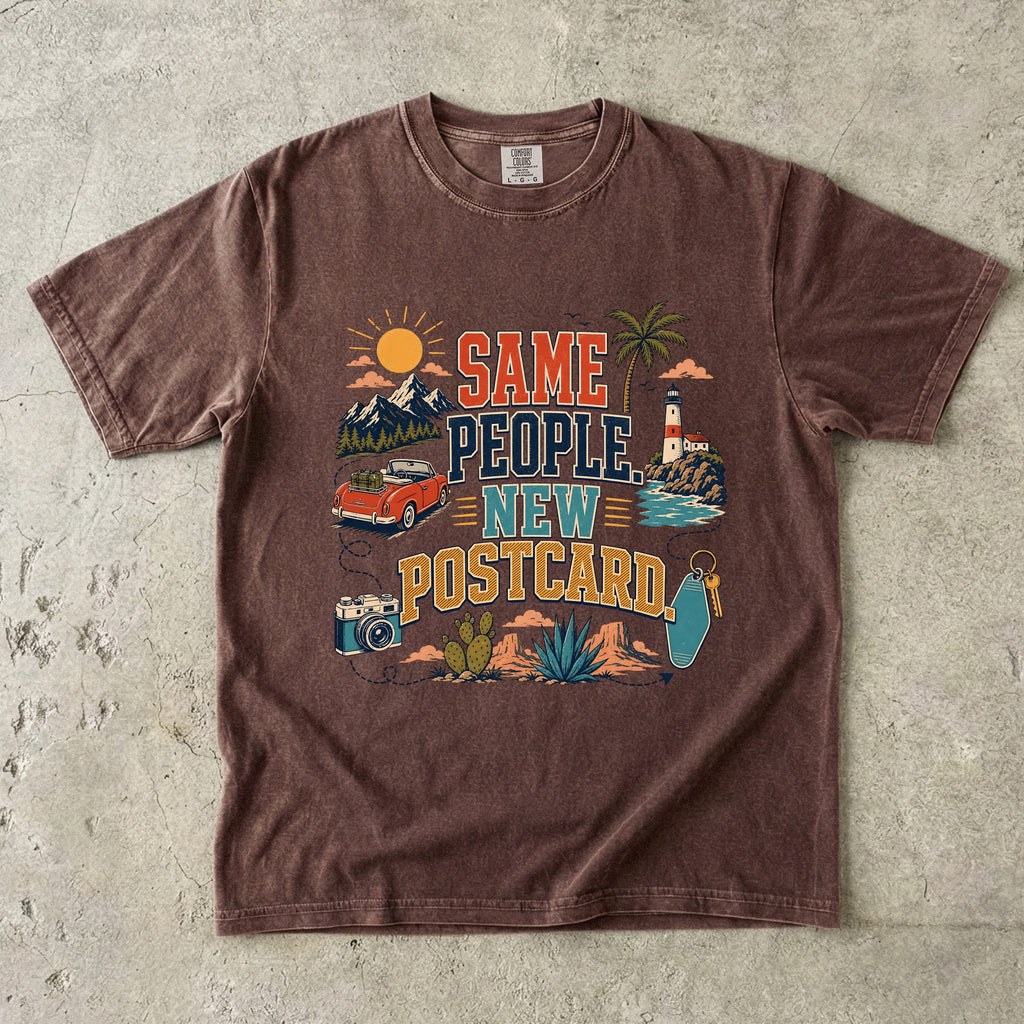 Same People New Postcard Road Trip Shirt in Espresso – flat lay