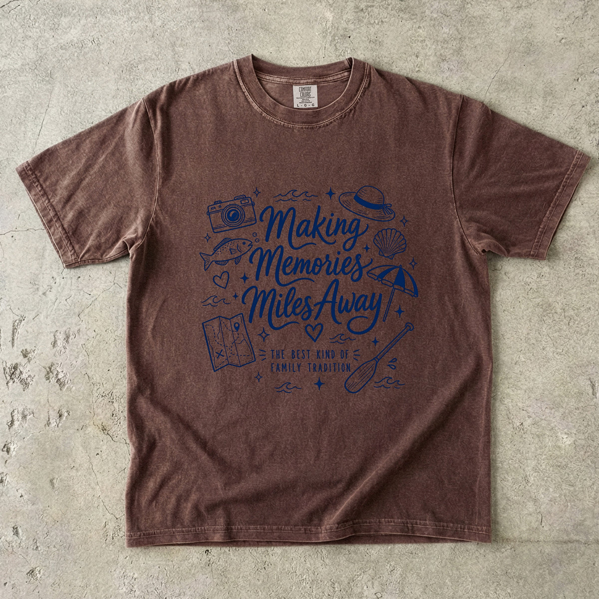 Making Memories Miles Away Road Trip Shirt in Espresso – flat lay
