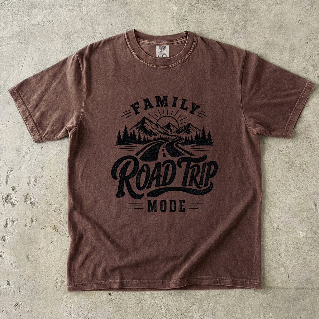 Family Road Trip Mode Shirt in Espresso – flat lay