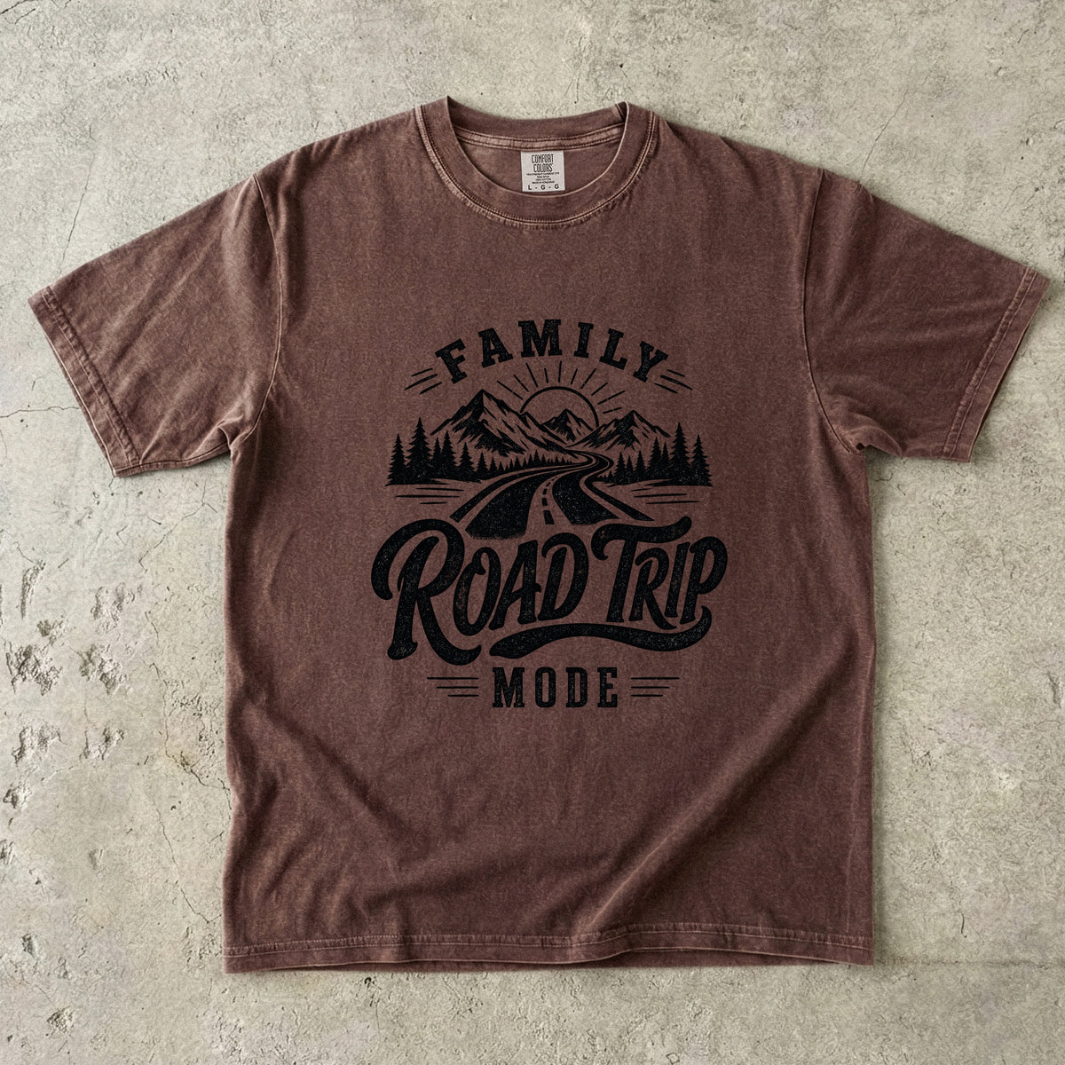 Family Road Trip Mode Shirt in Espresso – flat lay