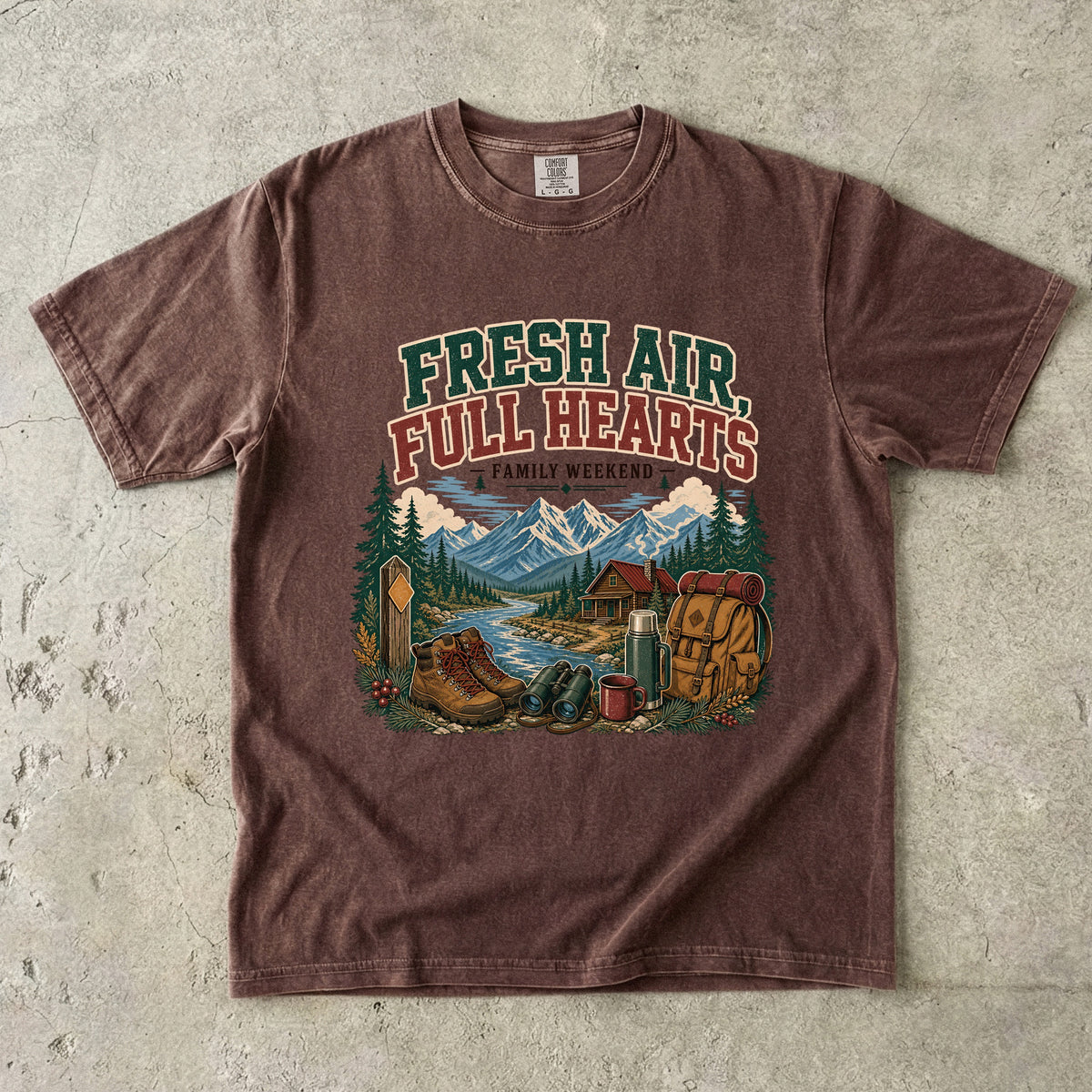 Fresh Air Full Hearts Cabin Weekend Shirt in Espresso – flat lay