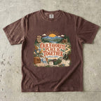 Our Favorite Place Is Together Family Getaway Shirt in Espresso – flat lay