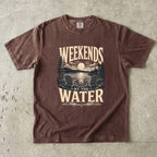 Weekends by the Water Lake Vacation Shirt in Espresso – flat lay