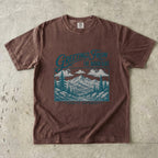 Greetings from the Mountains Family Getaway Shirt in Espresso – flat lay