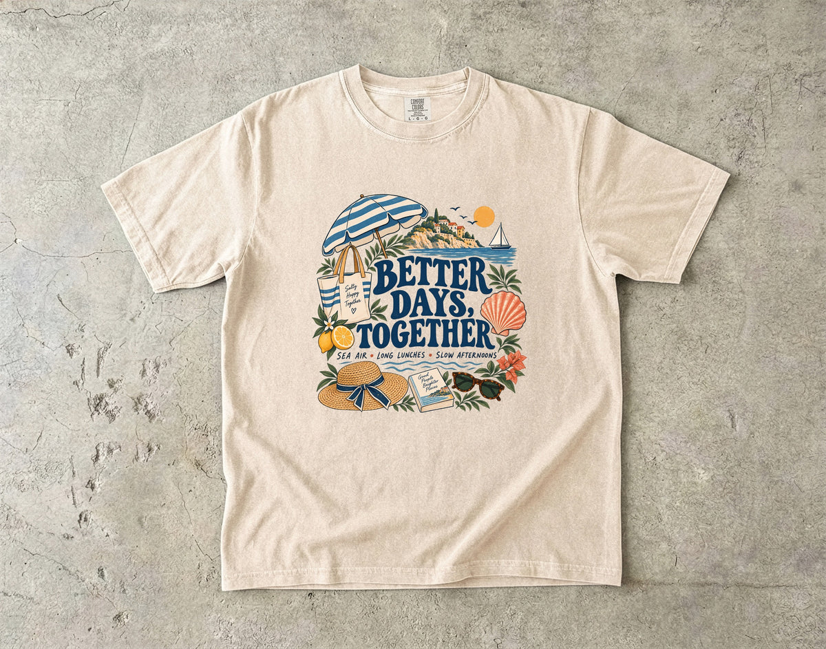 Better Days Together Coastal Vacation Shirt in Ivory – flat lay