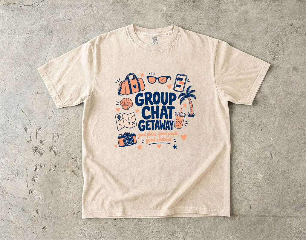 Group Chat Getaway Family Getaway Shirt in Ivory – flat lay