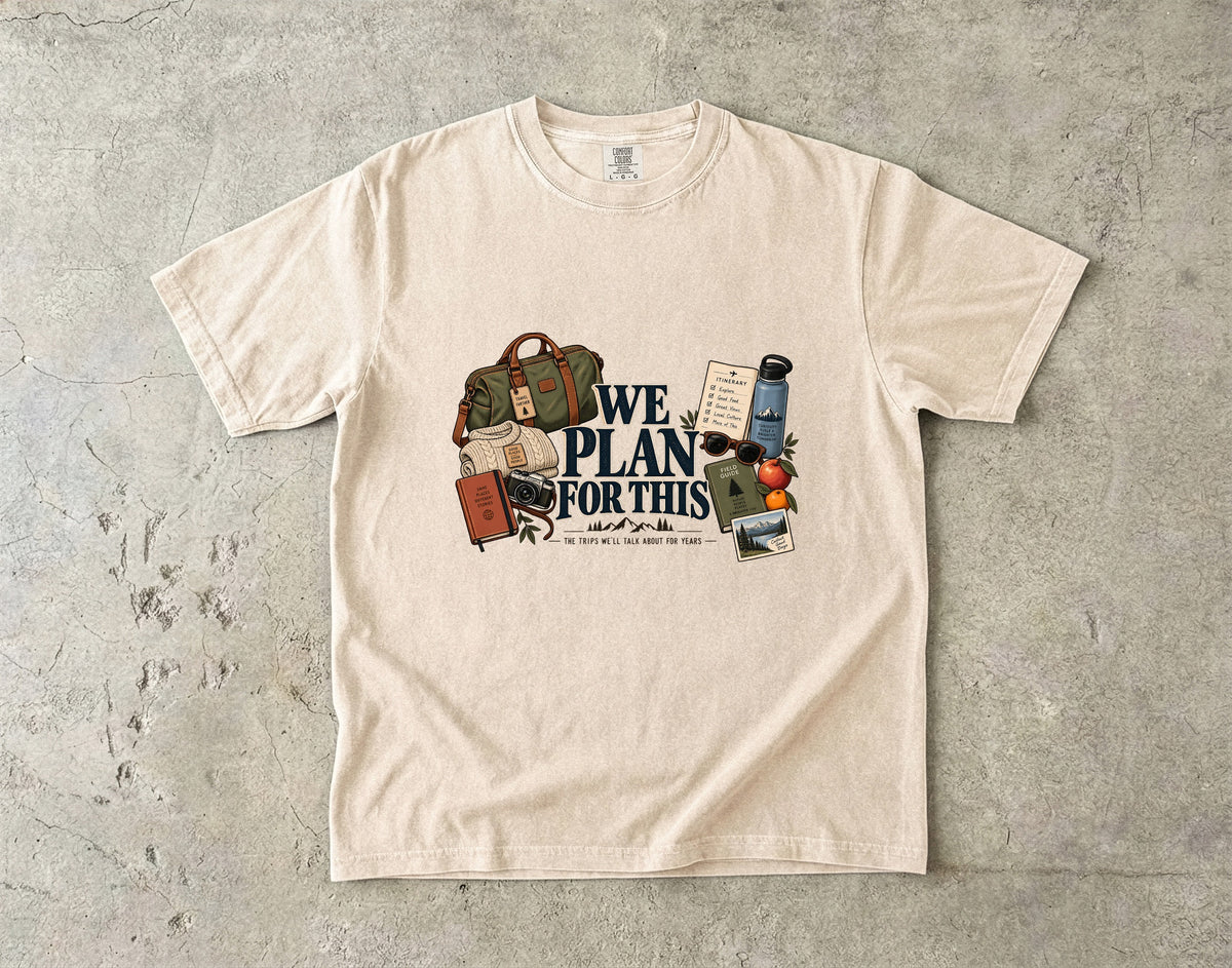 We Plan for This Family Getaway Shirt in Ivory – flat lay
