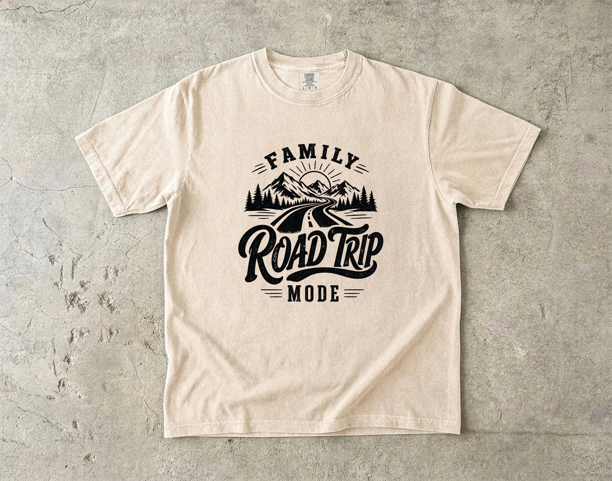 Family Road Trip Mode Shirt in Ivory – flat lay